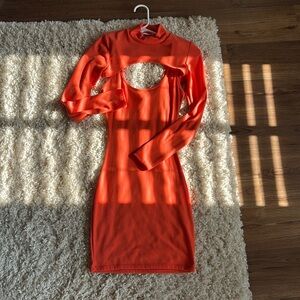 Two Piece Dress. Orange Tube dress with detachable long sleeve